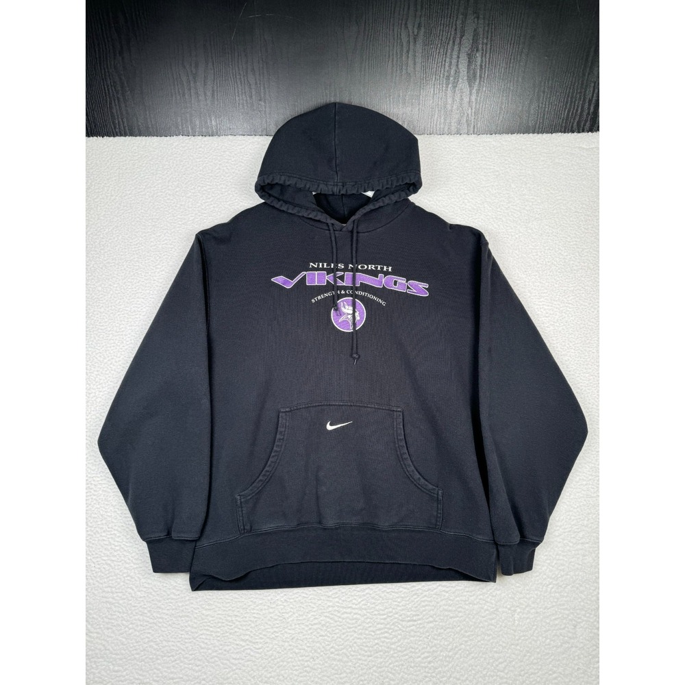 Vinage Y2K Niles North Viking High School Hoodie Nike Center Swoosh Black - XL